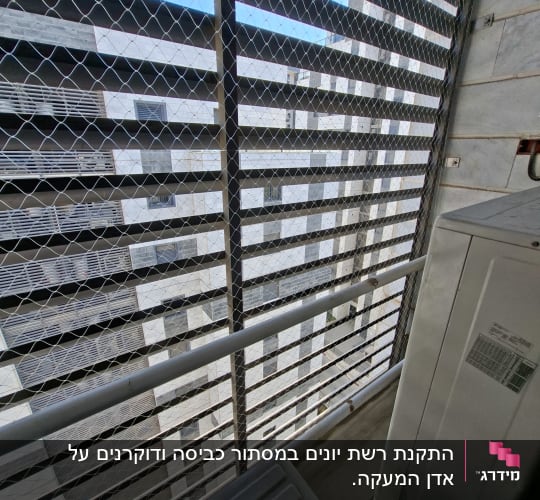 רשת יונים מותקנת על מרפסת בניין